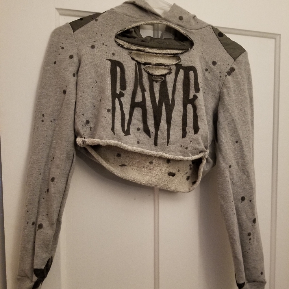 Custom OZNOLA distressed cropped hoodie